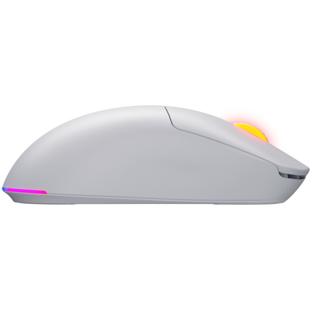 Mouse wireless Hator Quasar 3, 12K DPI, conectivitate 2.4GHz, bluetooth si USB, switch HATOR Optical 100M, side switch Huano 3M, iluminare RGB 16.8M, alb