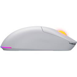 Mouse wireless Hator Quasar 3, 12K DPI, conectivitate 2.4GHz, bluetooth si USB, switch HATOR Optical 100M, side switch Huano 3M, iluminare RGB 16.8M, alb