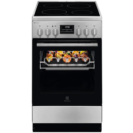 Aragaz Electrolux LKR540267X, Electric, Vitroceramica, 4 zone de gatit, Raft BBQ, Timer electronic, Grill, Iluminare cuptor, Clasa A, 50 cm, Inox