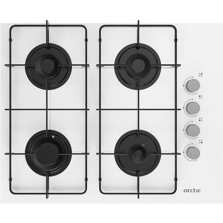 Plita incorporabila Arctic ARSGN64128SW, Gaz, 4 arzatoare , Aprindere electrica, Safety Plus, 65 cm, Alb