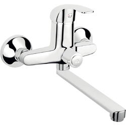 Baterie cada/dus pentru perete Ferro Vasto, cu pipa mobila L=195 mm, monocomanda, cartus ceramic, aerator, Crom