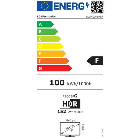 Televizor LG QNED 65QNED70A6A, 164 cm, Smart, 4K Ultra HD, Clasa F (Model 2025)