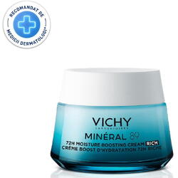 Crema intens hidratanta 72H, Vichy Mineral 89 cu acid hialuronic si niacinamida pentru tenul uscat, 50 ml