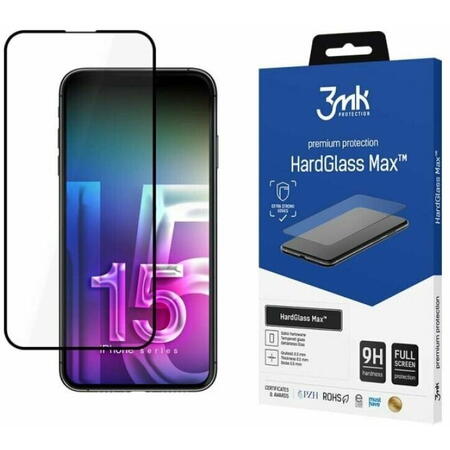 Folie de protectie 3mk HardGlass Max pentru iPhone 15 Pro Max Negru