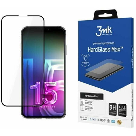 Folie de protectie 3mk HardGlass Max pentru iPhone 15 Pro Negru