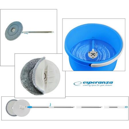 Set mop rotativ Esperanza Spin Mop EHS007 cu galeata si storcator rotire 360 grade Alb/Albastru