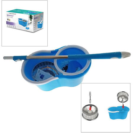 Set mop rotativ Esperanza Spin Mop EHS006 cu galeata si storcator rotire 360 grade Alb/Albastru