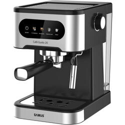 Espressor Samus Cafe Gusto 20, 20 bari, Putere 1350 W, Rezervor de apa transparent detasabil 1.5 litri, Filtru dublu din otel inoxidabil pentru 1 ceasca / 2 cesti, 5 optiuni presetate, Rezervor apa 1.5 L, Negru