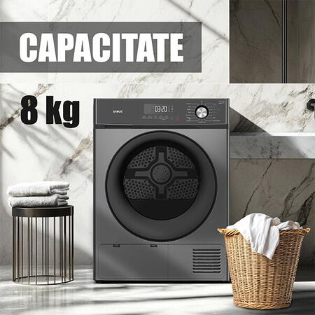 Uscator de rufe Samus SWDP-817DS, 8 Kg, Afisaj electronic, 16 programe, clasa E, Gri inchis