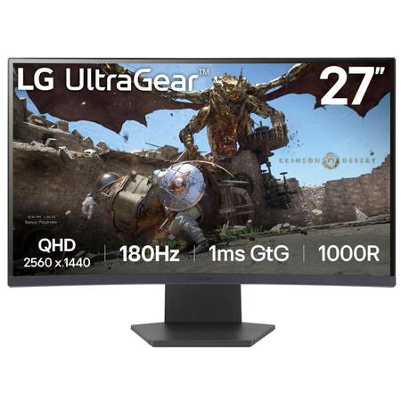 Monitor Gaming Curbat LED VA LG UltraGear™ 27GS60QC 27", QHD (2560x1440), 180Hz, 1ms GTG, AMD FreeSync™, HDR10, 1000R, 2x HDMI, DisplayPort, VESA, negru