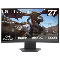 Monitor Gaming Curbat LED VA LG UltraGear™ 27GS60QC 27", QHD (2560x1440), 180Hz, 1ms GTG, AMD FreeSync™, HDR10, 1000R, 2x HDMI, DisplayPort, VESA, negru