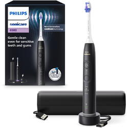 Periuta de dinti electrica Philips Sonicare HX7411/02, 62.000 miscari/minut, autonomie 21 zile, 3 moduri de periere,3 intensitati, senzor presiune luminos, functia BrushSync, capat de periere Senstive, toc transport, negru