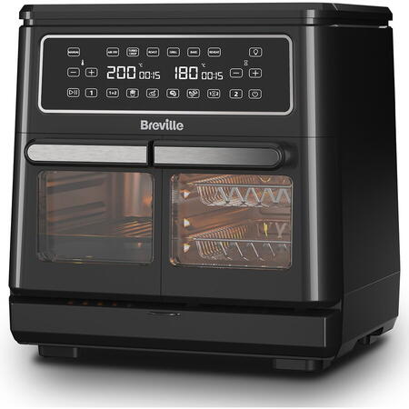 Friteuza dubla cu aer cald, Breville, Halo Flexi, Digital, 11L, 2400W, 240 grade, 12 moduri de gatire, functie de oprire automata, negru