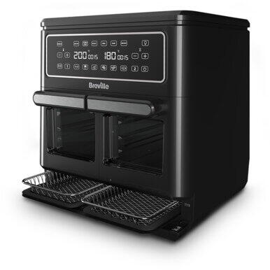 Friteuza dubla cu aer cald, Breville, Halo Flexi, Digital, 11L, 2400W, 240 grade, 12 moduri de gatire, functie de oprire automata, negru