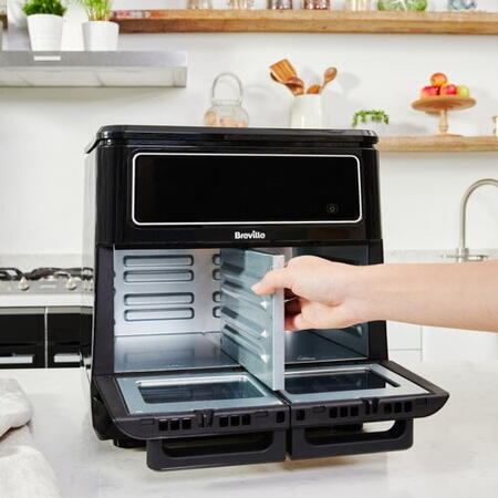 Friteuza dubla cu aer cald, Breville, Halo Flexi, Digital, 11L, 2400W, 240 grade, 12 moduri de gatire, functie de oprire automata, negru