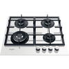 Plita incorporabila pe gaz Whirlpool GOFL 629/WH, 59 cm, 3 arzatoare pe gaz + 1 arzator special WOK, aprindere automata prin scanteie, alba