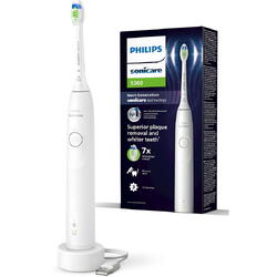 Periuta de dinti electrica Philips Sonicare HX7108/01, 62.000 miscari/minut, autonomie 21 zile, 1 mod periere, 2 intensitati, senzor presiune integrat, functia BrushSync, inclus capat de periere Otimal White, alb