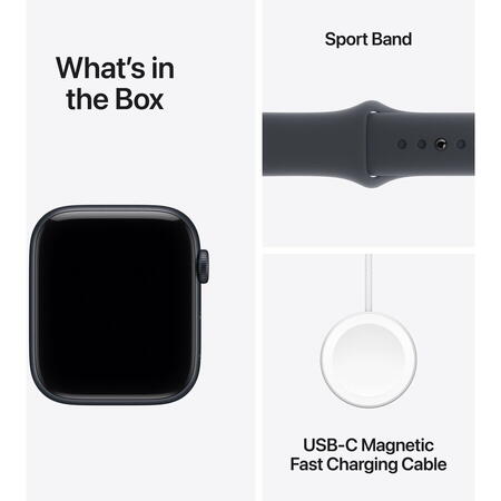 Apple Watch SE (2025), GPS, Carcasa Midnight Aluminium 44mm, Midnight Sport Band - M/L