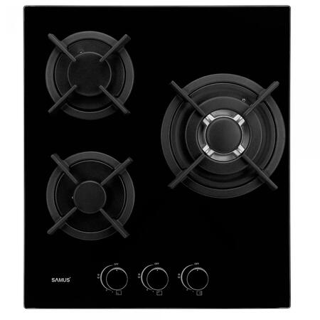 Pachet Incorporabil Samus Cuptor Incorporabil SCE458GTXV, 47 L, 6 Functii, Latime 45 cm + Plita incorporabila PSG-43SG1, 3 Arzatoare pe gaz, Gratare fonta, Sticla neagra