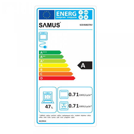 Pachet Incorporabil Samus Cuptor Incorporabil SCE458GTXV, 47 L, 6 Functii, Latime 45 cm + Plita incorporabila PSG-43SG1, 3 Arzatoare pe gaz, Gratare fonta, Sticla neagra