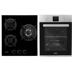 Pachet Incorporabil Samus Cuptor Incorporabil SCE458GTXV, 47 L, 6 Functii, Latime 45 cm + Plita incorporabila PSG-43SG1, 3 Arzatoare pe gaz, Gratare fonta, Sticla neagra