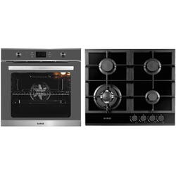 Pachet incorporabil Samus Cuptor incorporabil SC626GDX9 GRAY, 75 L, 2800 W, 9 Functii + Plita incorporabil PSG-64SG1, 4 arzatoare pe gaz, Gratar fonta, Sticla neagra