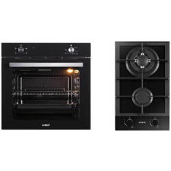 Cuptor electric incorporabil + plita pe gaz incorporabila, Samus B14, clasa A, 81 litri, 4 functii, 2 arzatoare, aprindere electrica, negru