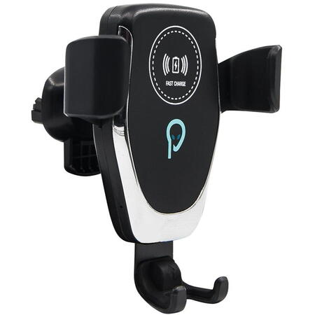 Suport auto pentru telefon cu incarcare wireless Spacer 2 in 1 SPAA-AUTOCHG-01, fixare in grilaj, incarcare wireless Qi 10W