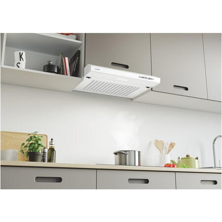 Hota tradtionala Candy CFT610/4W/1, Putere de absorbtie 209 mc/h, 3 trepte de viteza, LED, Clasa C, 60 cm, Alba