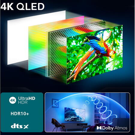 Televizor Philips AMBILIGHT tv QLED 85PUS8510, 215 cm, Smart TV, 4K Ultra HD, Clasa D (Model 2025)