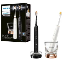 Set de doua periute sonice Philips Sonicare HX9914/69 Diamond Clean 9000 HX9914/69, 4 moduri de periere, 3 intensitati, 1 suport, 1 pahar, alb/negru/auriu