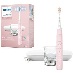 Periuta electrica sonica Philips Sonicare HX9911/21 Diamond Clean 9000 HX9911/21, 4 moduri de periere, 3 intensitati, 1 toc de transport cu USB incarcare, 1 pahar, roz