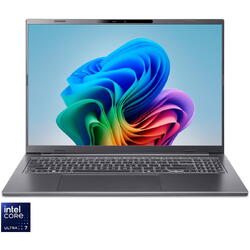 Laptop Acer Aspire 16 AI OLED A16-52M-70B8 cu procesor Intel® Core™ Ultra 7 256V pana la 4.8GHz, 16", WUXGA+, OLED, 120Hz, 16GB LPDDR5X RAM, 1TB SSD, Intel® Arc™ Graphics, No OS, Steel Gray