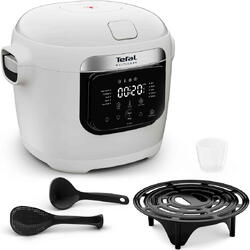 Multicooker Tefal Multicook Basic MY700B30, 700W, capacitate 6L, 10 programe de gatire, panou de comanda digital, oprire automata, vas antiaderent, timp si temperatura ajustabile, alb & negru