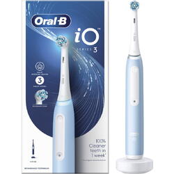 Periuta de dinti electrica Oral-B iO3 cu Tehnologie Magnetica si Micro-Vibratii, Senzor de presiune Smart, 3 moduri, 1 capat, albastru