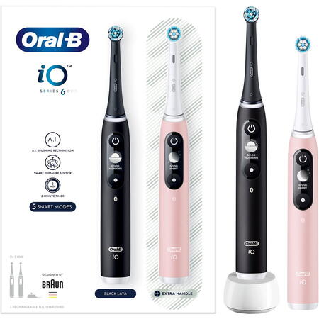 Set periute de dinti electrice Braun Oral-B iO 3, 3 moduri, Negru/Roz