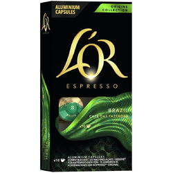 Cafea capsule, L'OR Espresso Brazil, 10 bauturi x 40 ml, 10 capsule compatibile cu Nespresso Original, 52 g