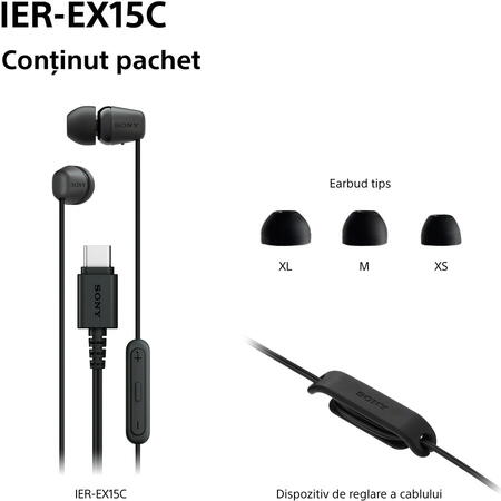 Casti In-Ear SONY IER-EX15CB, Cu Fir, Microfon, USB-C, Negru