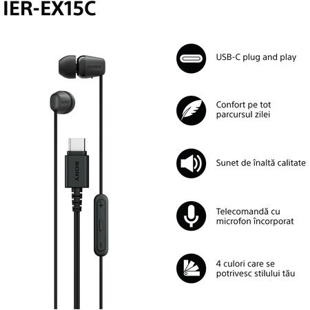 Casti In-Ear SONY IER-EX15CB, Cu Fir, Microfon, USB-C, Negru