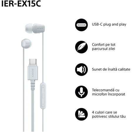 Casti In-Ear SONY IER-EX15CW, Cu Fir, Microfon, USB-C, Alb