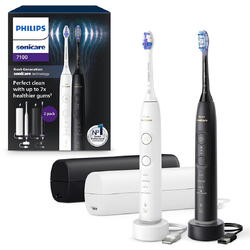 Set 2 Periute de dinti electrice Philips Sonicare Seria 7100, 4 moduri de periaj, 3 niveluri de intensitate, Senzor de presiune cu vibratii si inel luminos, 62.000 miscari/minut