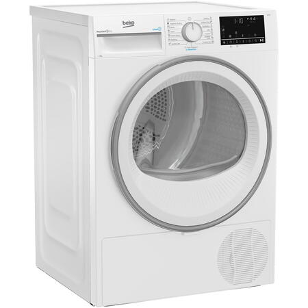 Uscator de rufe Beko B3T68230, Pompa de caldura, 8 kg, 15 programe, Clasa D, Alb, SteamCure, RecycledDry, EcoGentle, Aquawave