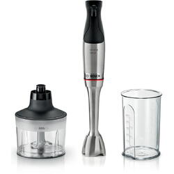 Mixer vertical Bosch ErgoMaster MSM6M830, 1200 W, Inox, minitocator, vas gradat, cutit QuattroBlade System Pro lama rotativa cu 4 laturi, Inox/negru