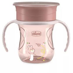 Cana de tranzitie pentru bebelusi Chicco, 200ml, 12 luni+, roz