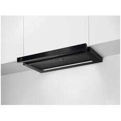 Hota incorporabila telescopica Electrolux LFP816K, 60 cm, 1 motor, Panou frontal de sticla, Control electronic, Conectivitate plita, 650 mc/h, Negru