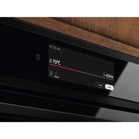 Cuptor incorporabil Electrolux EOA9S3SH, 70 l, Gatire cu abur Sous Vide, Conectivitate WiFi, TFT Activ, 175 de programe predefinite, Senzor gatire, Grill, Control touch, Clasa energetica A++, Sticla neagra cu insertie metalica