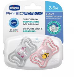 Suzeta din silicon Chicco PhysioForma Light, 2 buc, roz, 2-6 luni