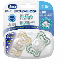 Suzeta din silicon Chicco PhysioForma Light Glow, 2 buc, unisex, 2-6 luni