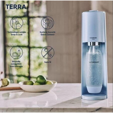Aparat de preparat sifon SodaStream Soda Maker Terra lightblue QC, CO2, stica 1L, albastru